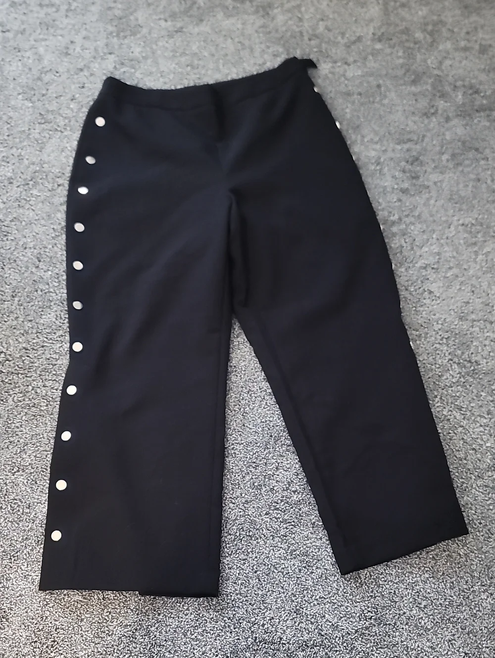 Women's Black Wide-Leg Snap-Trim Pants